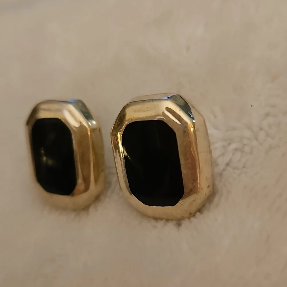 Vintage Sterling Silver 925 Black Onyx Geometric Stud Earrings